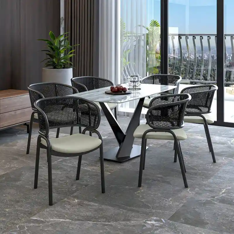 Ervilla Modern Upholstered Dining Chair with Cozy Armchair and Black Iron Legs for Dining Room Kitchen Patio