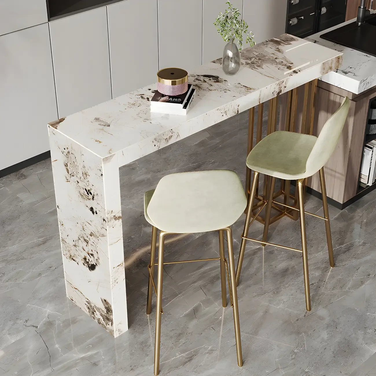 Glam Pandora Gold Stone Rectangular Bar Tables