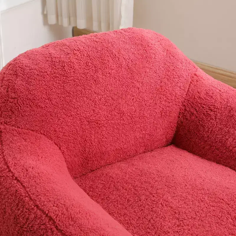 Light Gray / Off White / Rose Red Faux Fur Bean Bag Chair with Armrest — 1 Adult
