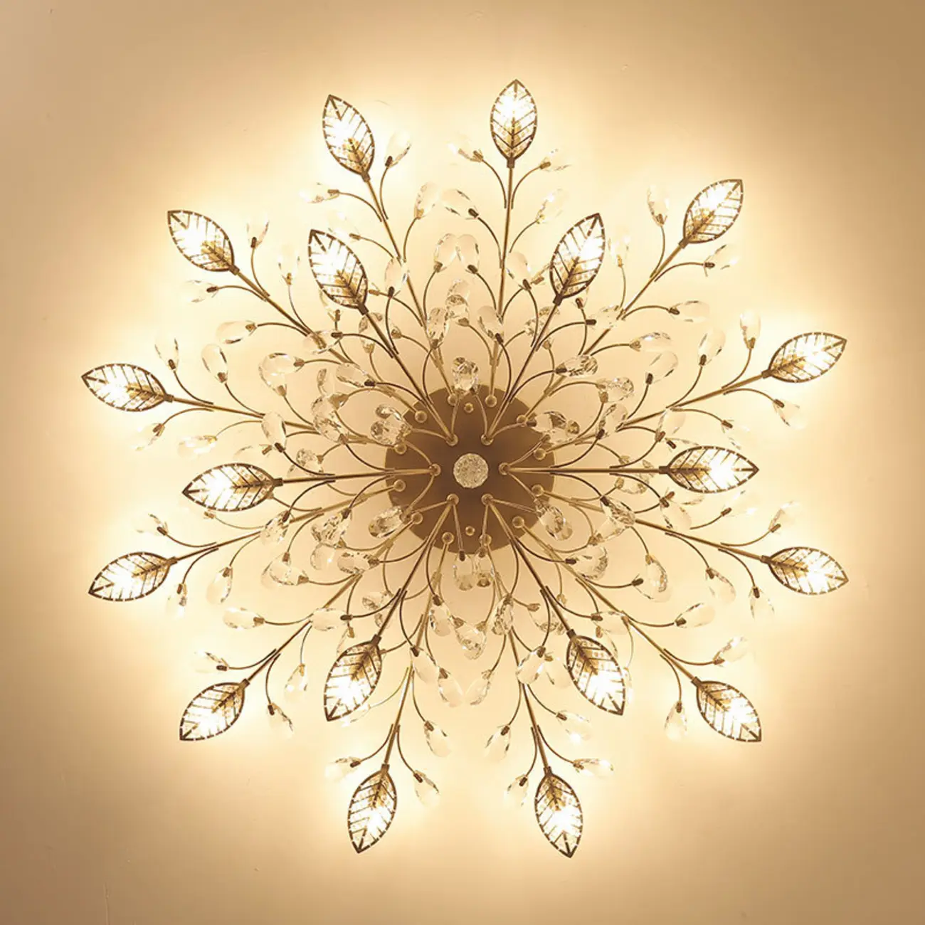 Elegant Golden Branch Crystal Semi Flush Ceiling Light