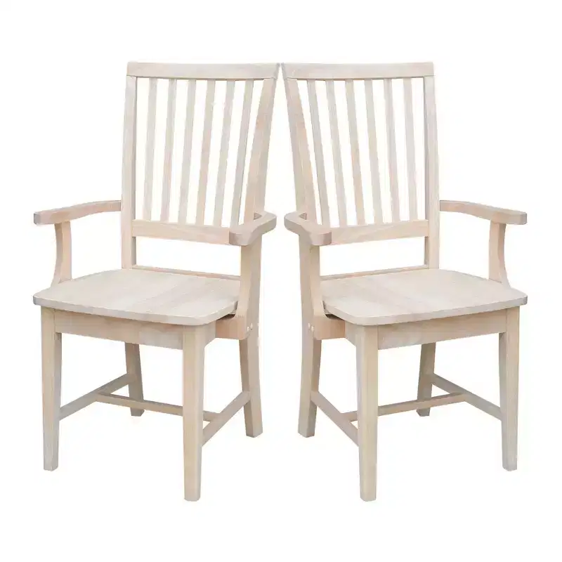 Mission Side Chair with Arms Unfinished - International Concepts: Solid Wood, Slat Back, Kitchen Furniture
