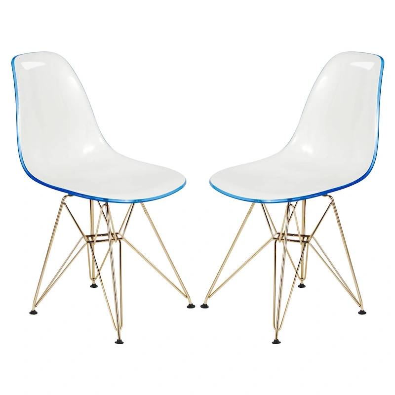 Cresco Plastic Dining Side Chair with Eiffel Base in Gold Set of 2 by LeisureMod