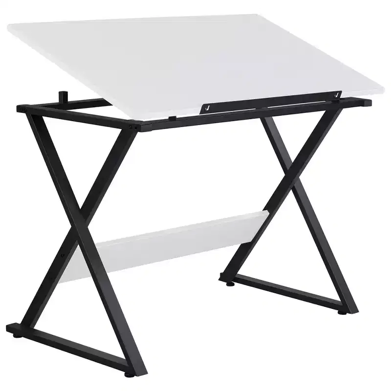 Drafting Table with Adjustable Tilt Top & Sliding Pencil Ledge, Steel Frame, White, 41.7