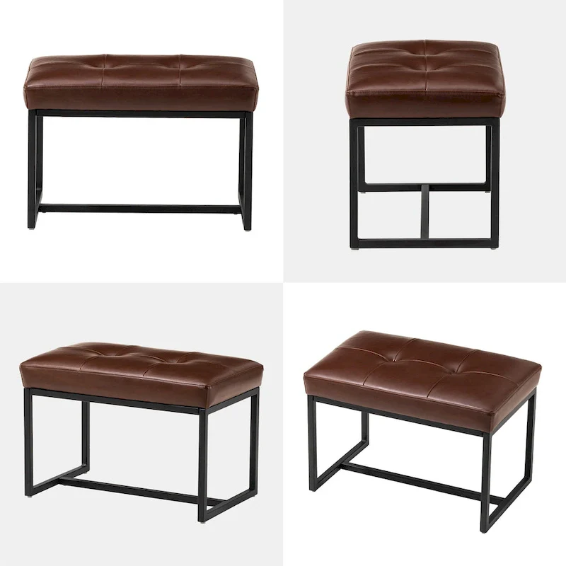 Glitzhome Set of 2 24 W Modern PU Leather Button-tufted Ottoman Foot stool