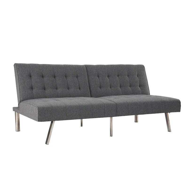 Tufted Mid-Century Modern Split Back Futon Sofa Couch Bed with Chrome Legs