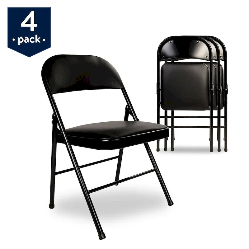 4 Pack Folding Chairs with Padded Cushion, Indoor Outdoor Portable Metal Chairs for Home Office