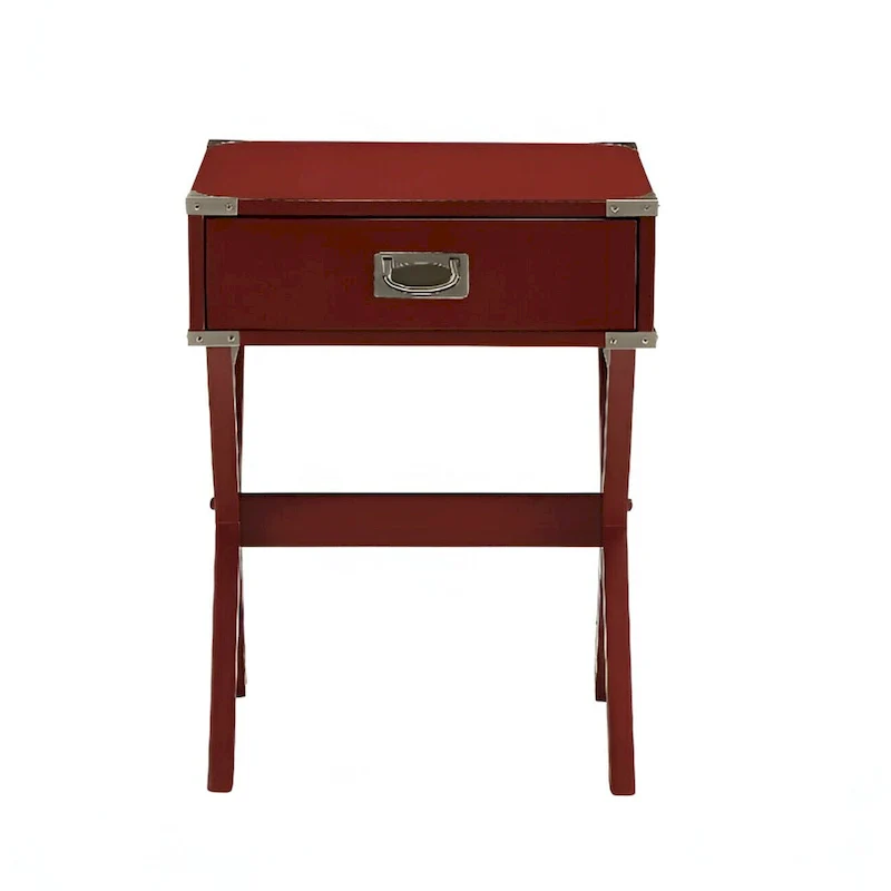 HomeRoots 24 Red Wood Cross Legs End Table With Drawer - 18 W x 16 D x 24 H