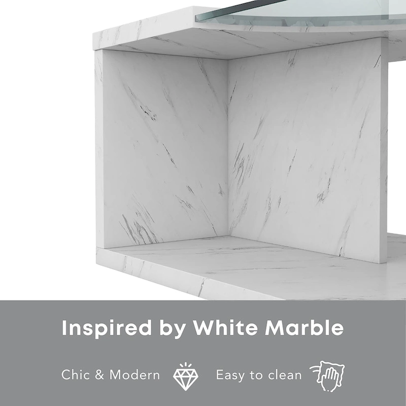 Kobe Modern Faux Marble Veneer Coffee Table with Shelf by Furniture of America