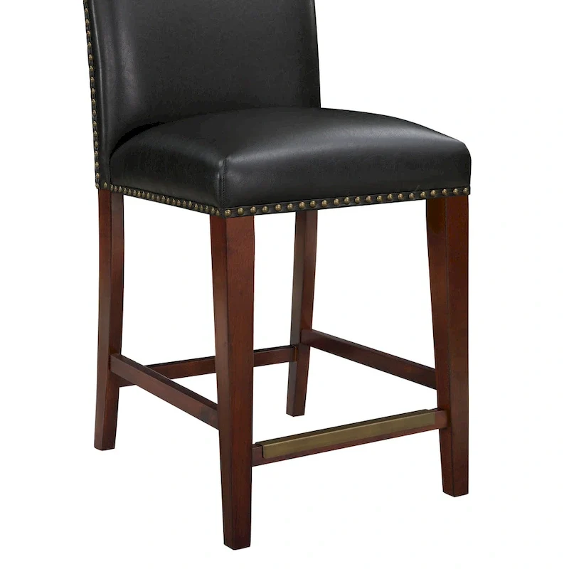Stationary Faux Leather Counter Stool with Nail Head Trim, Modern Bar Stool