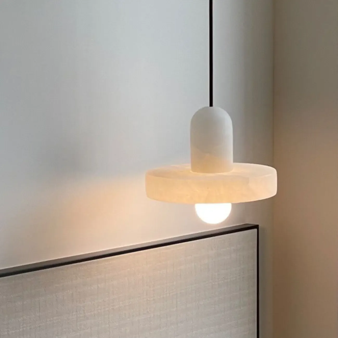 White Stone Geometric Rope Pendant Light Fixture