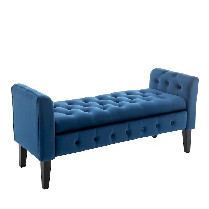Porthos Home Brett Velvet Storage Bench with Rubberwood Legs