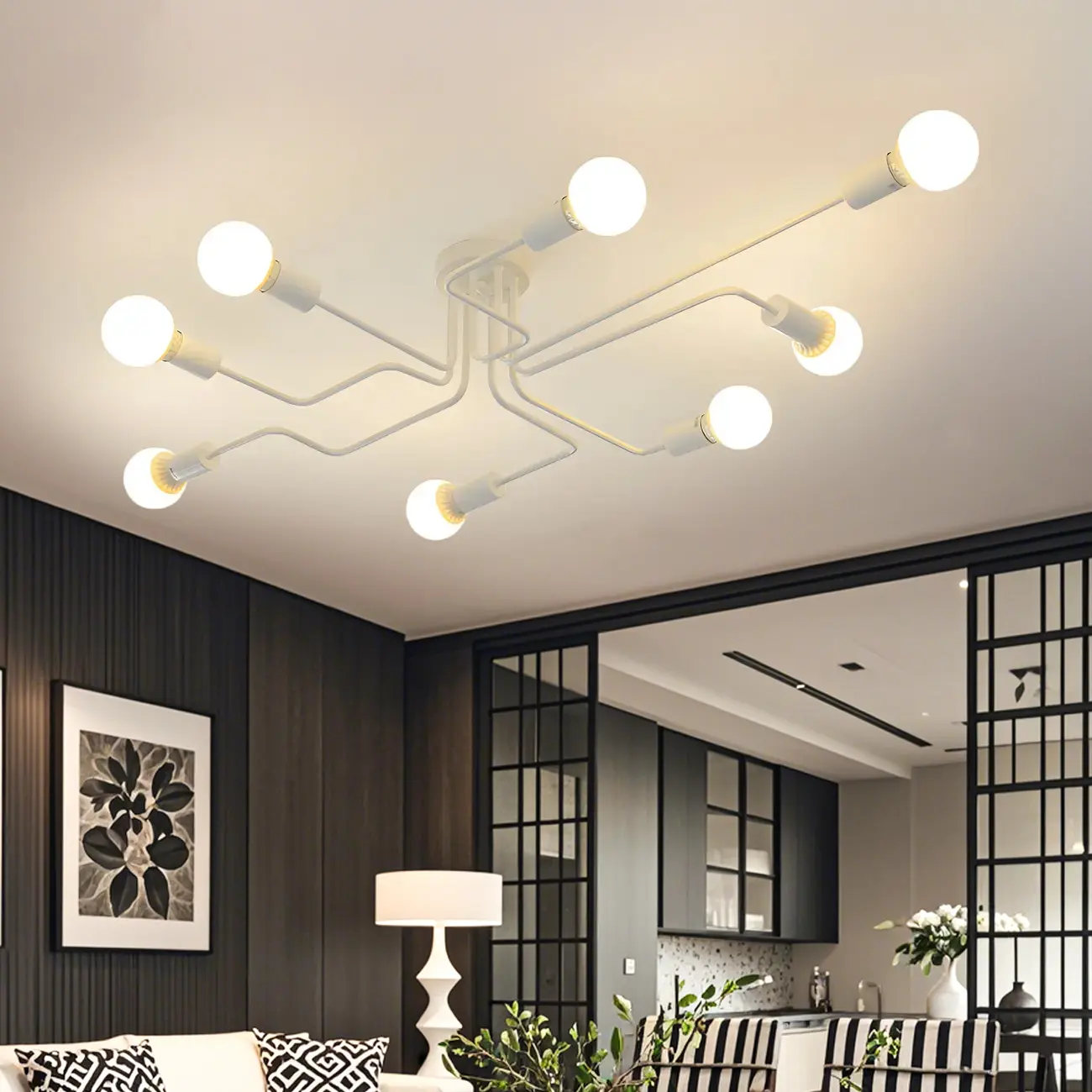 Industrial Branch Metal Semi Flush Ceiling Light