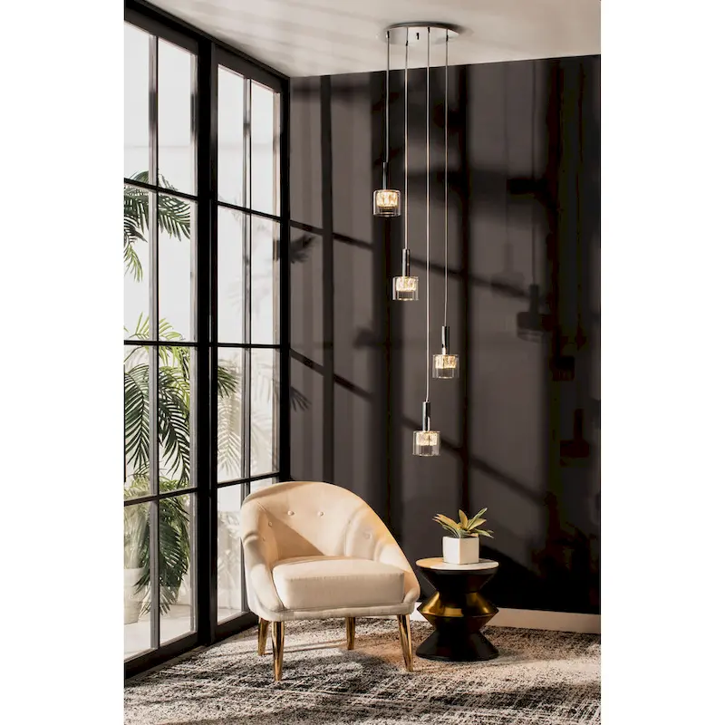 SAFAVIEH Lighting Shakila Pendant - 15.3 x15.3 x52.28-82.28  - Silver/Glass - 15Wx15Dx82H