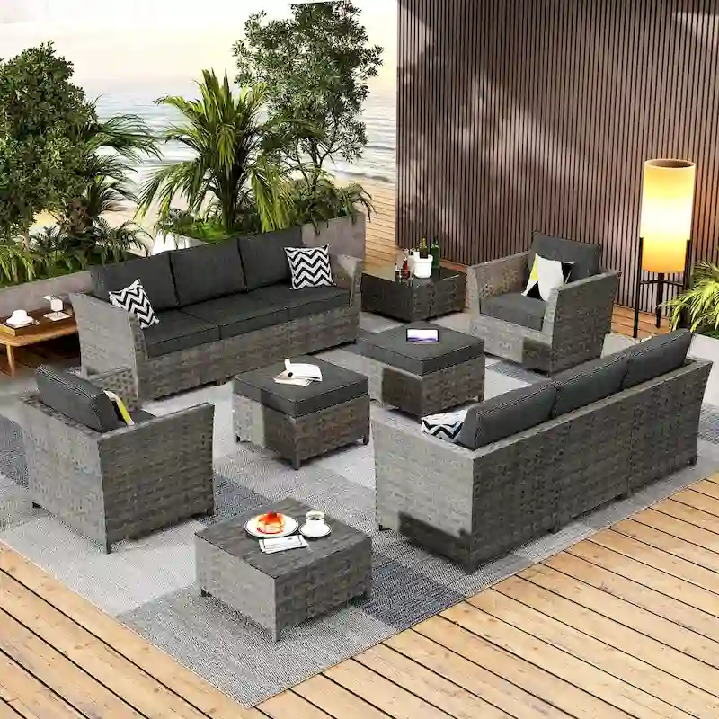HOOOWOOO 12-piece Wicker Outdoor Sectional Sofa Set with Coffee Table