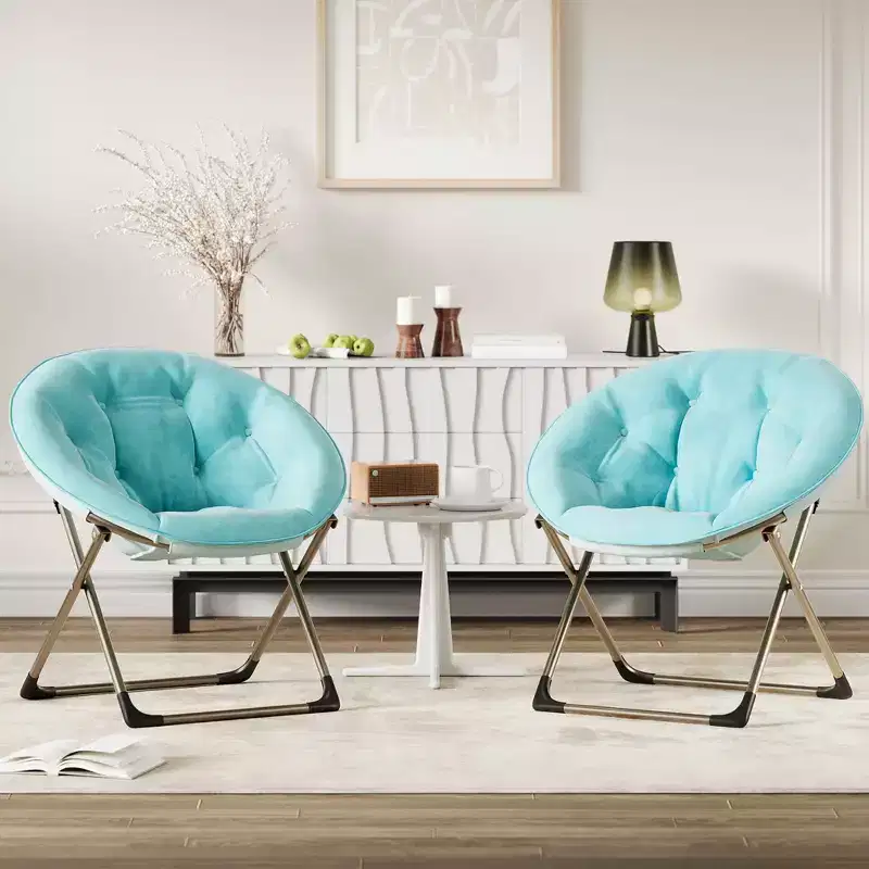 Comfy Saucer Chairs, Folding Reading Lounge Chair, Cozy Faux Fur Living Room Chair with Soft Thick Padded Seat Metal Frame, Modern Style Home