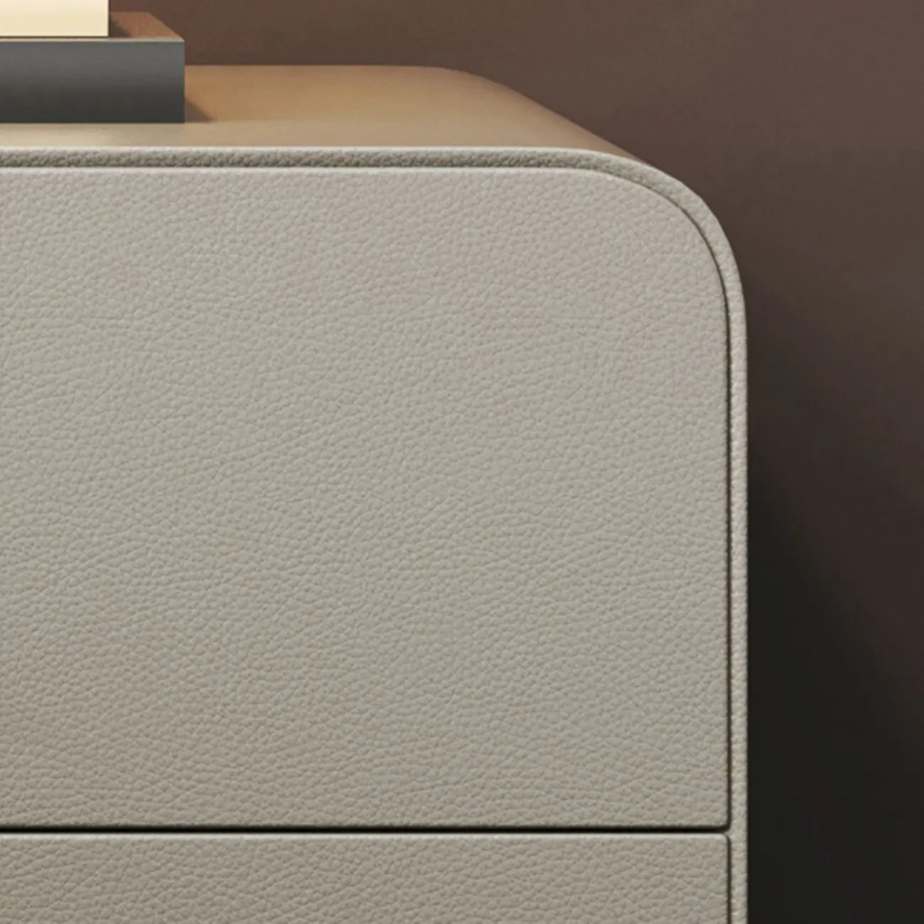 Freestanding Leather Arched Edge White Nightstand with Drawers