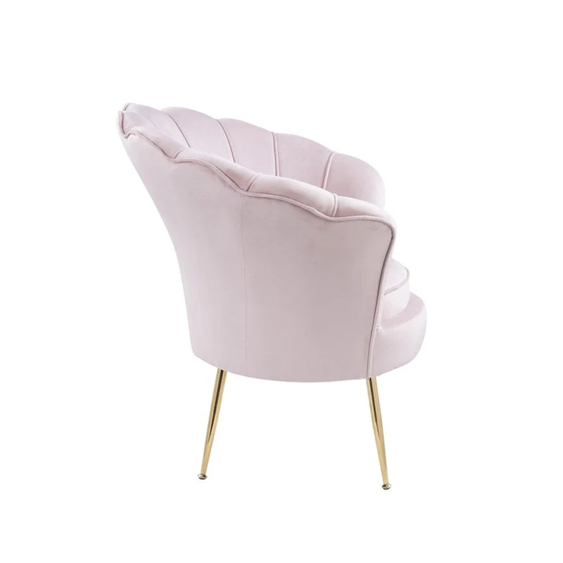Velvet Scalloped Back Barrel Accent Chair with Metal Legs