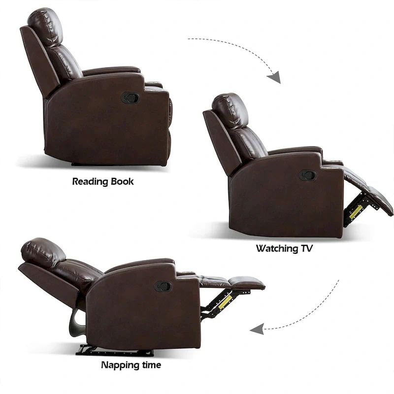 Manual Recliner Massage and Heating Chair Sofa with 2 Cup Holders Breathable Fabric