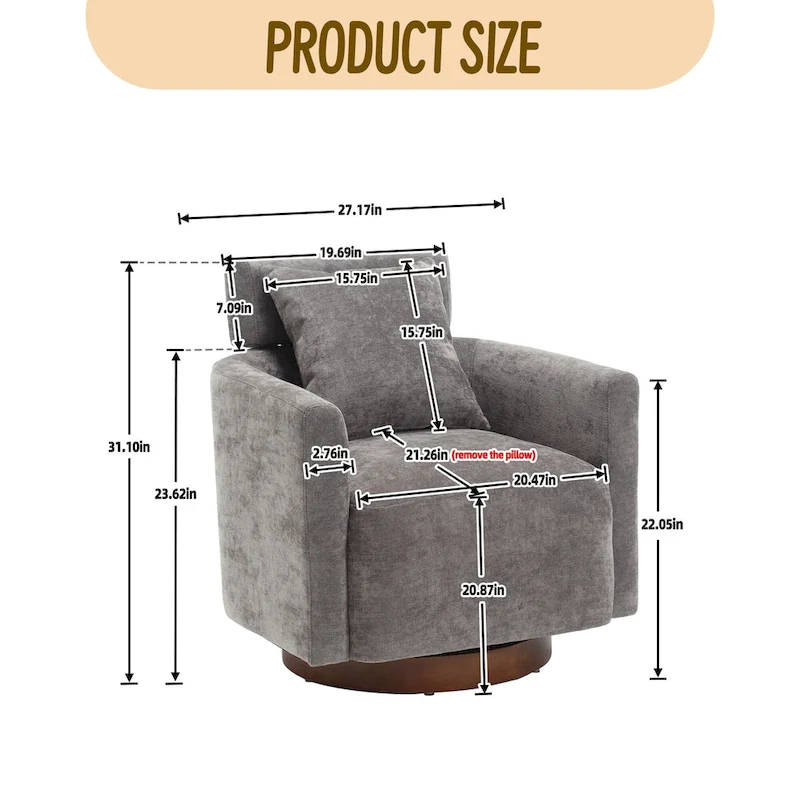 360 Degree Accent Swivel Chair,Chenille Upholstered Arm Chair