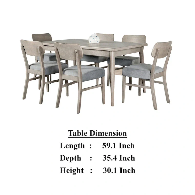 7pc Dining Table Set with 6 Padded Chairs, Solid Edge Band, Gray