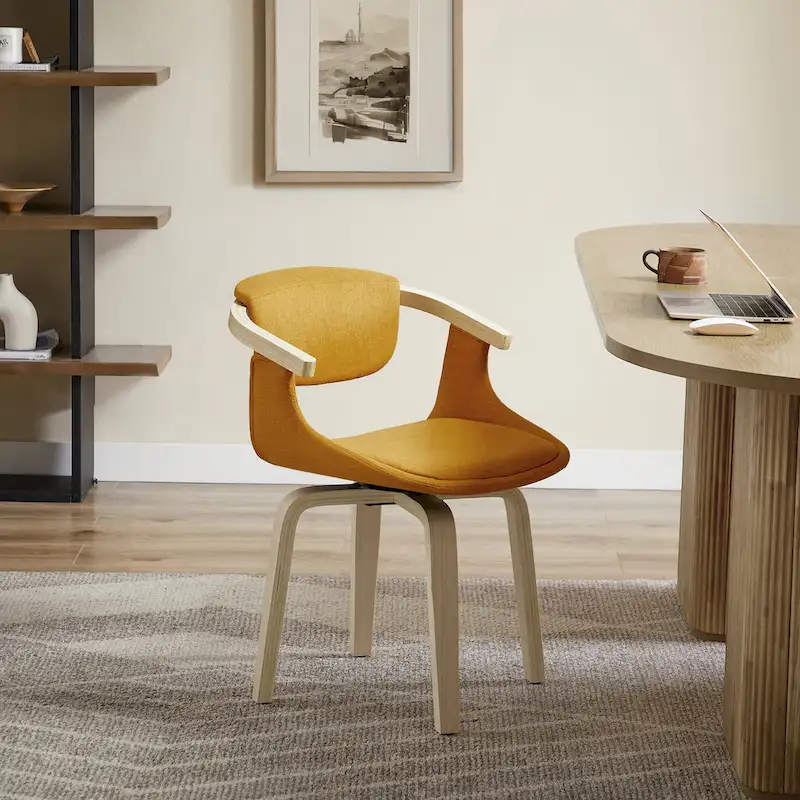 Art Leon Swivel Upholstered and Wood Accent Chair