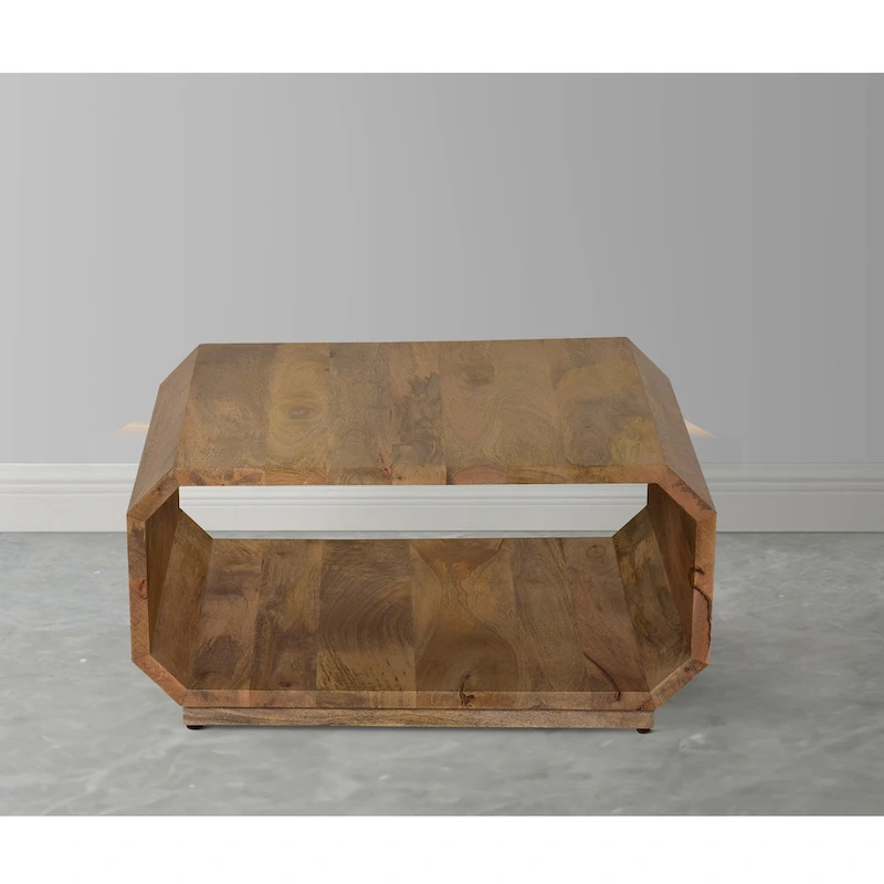 30 Inch Coffee Table, Handcrafted Hollow Cube Shape, Natural Brown Mango Wood