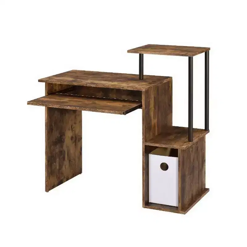 Royal Hampton Computer Desk with Built In Bookshelf, Weathered Oak and Black