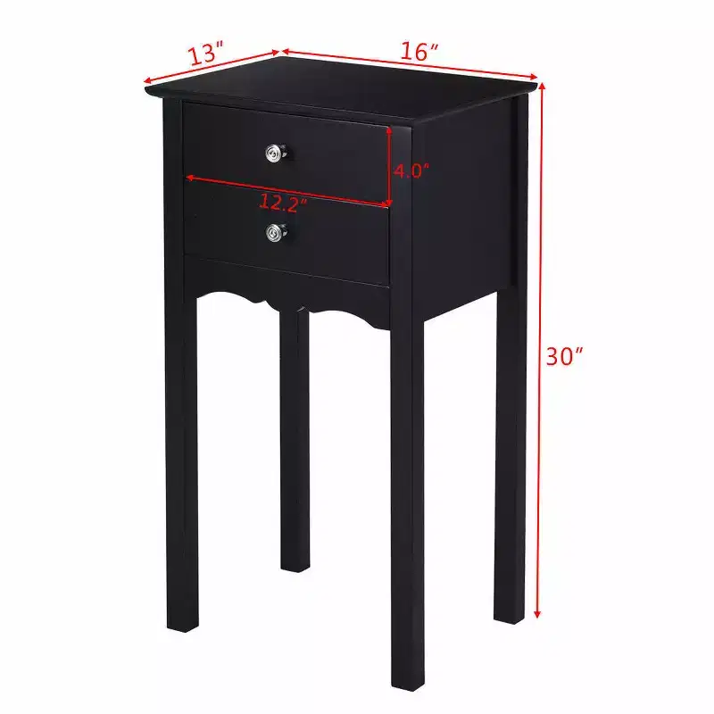 Costway Side Table End Accent Table Night Stand W/ 2 Drawers Furniture Black