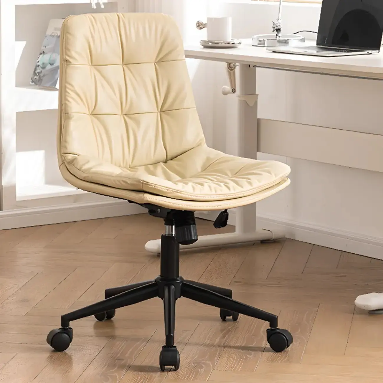 Modern Beige Leathaire Adjustable Swivel Office Chair