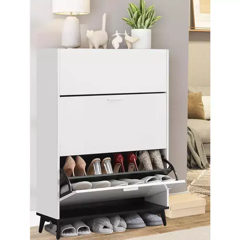 Tall Shoe Cabinet with 3 Flip Drawers, Slim Shoe Storage Organizer for 18 Pairs for Entryway, Hallway, Closet