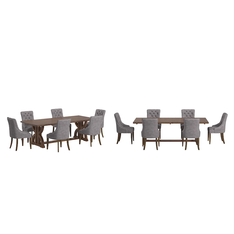 Bratislava Reclaimed Wood Table with Button Tufted Curved Back Chairs Dining Set
