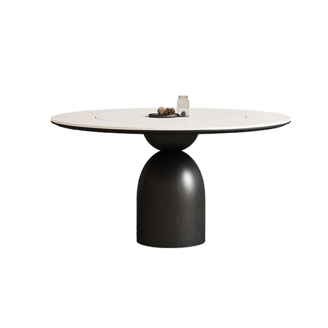 Simple Black Wood Round Stone Dining Table