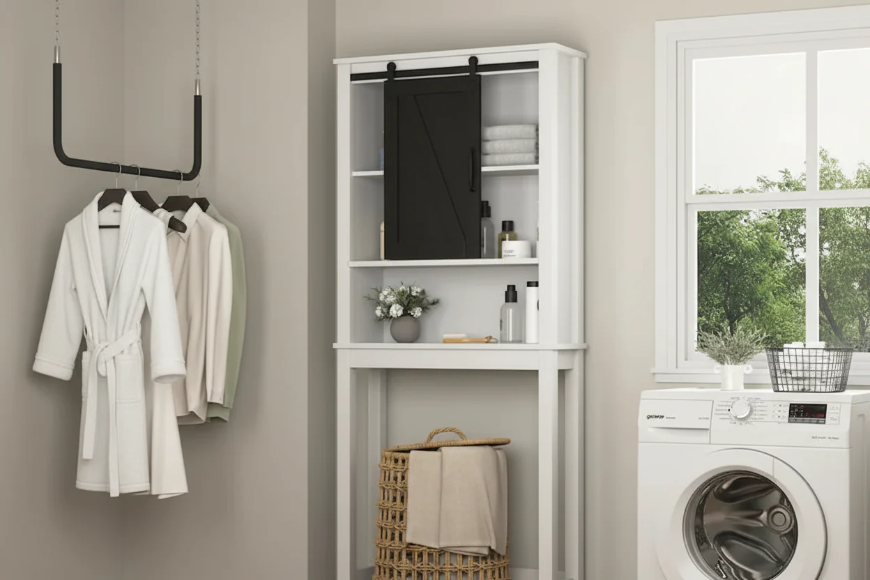 Bathroom Storage Cabinet Over Toilet with Adjustable Shelves Barn Door