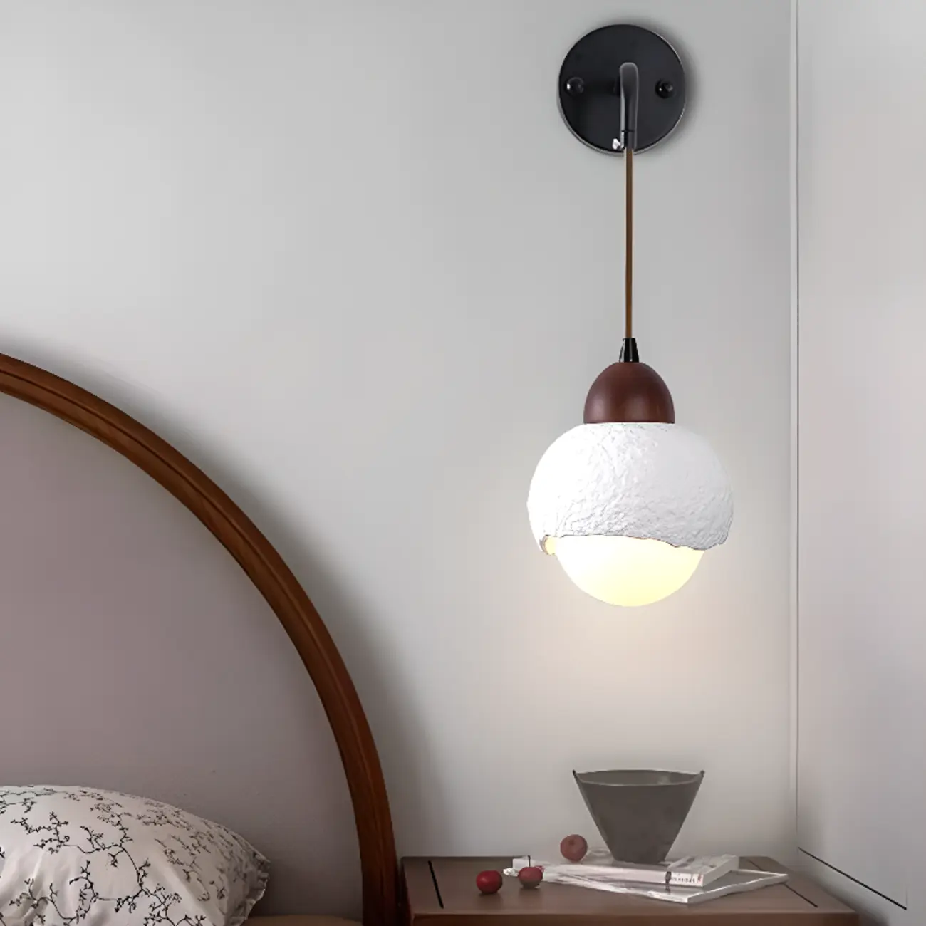 Modern Wood Ceramic Hanging Globe Pendant Light