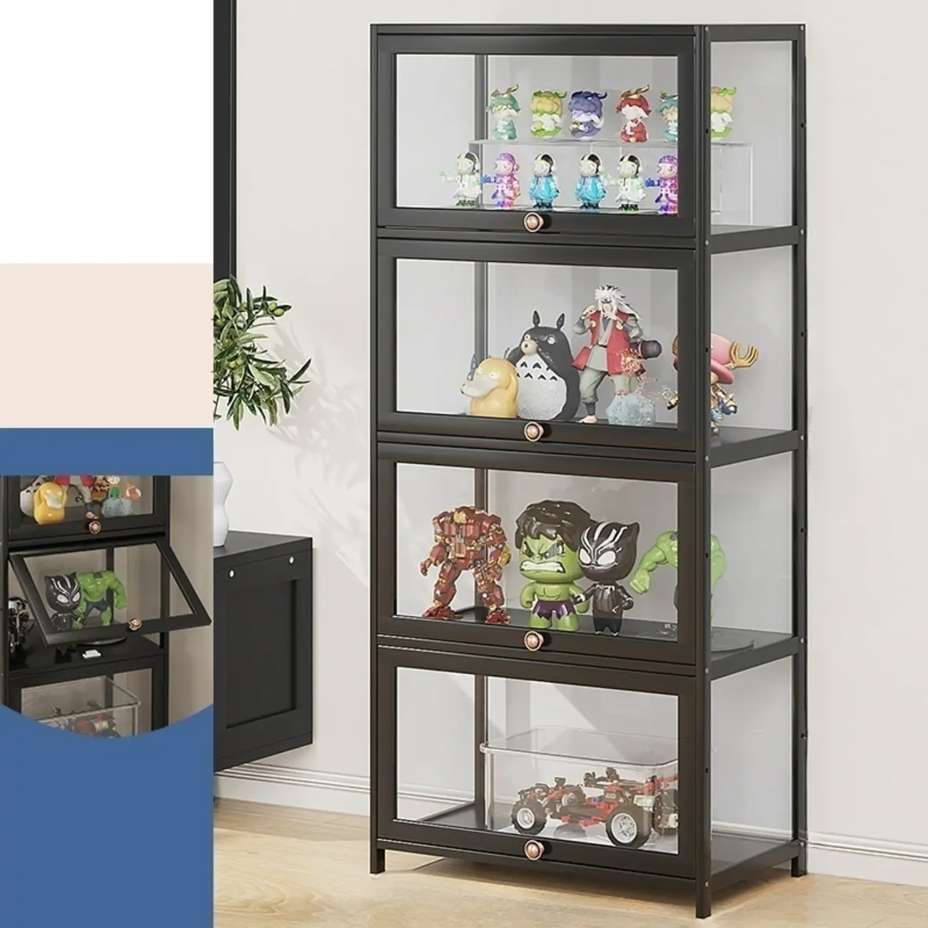 Simple Flip-up Black Clear Glass Cabinet