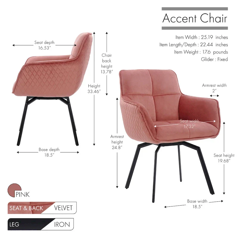 Swivel Velvet Accent Chair with Metal Legs