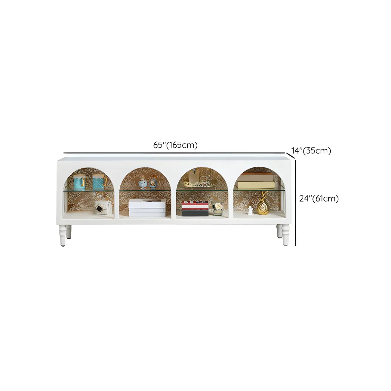 Rectangular White Wood Glass Shelf Display Cabinet
