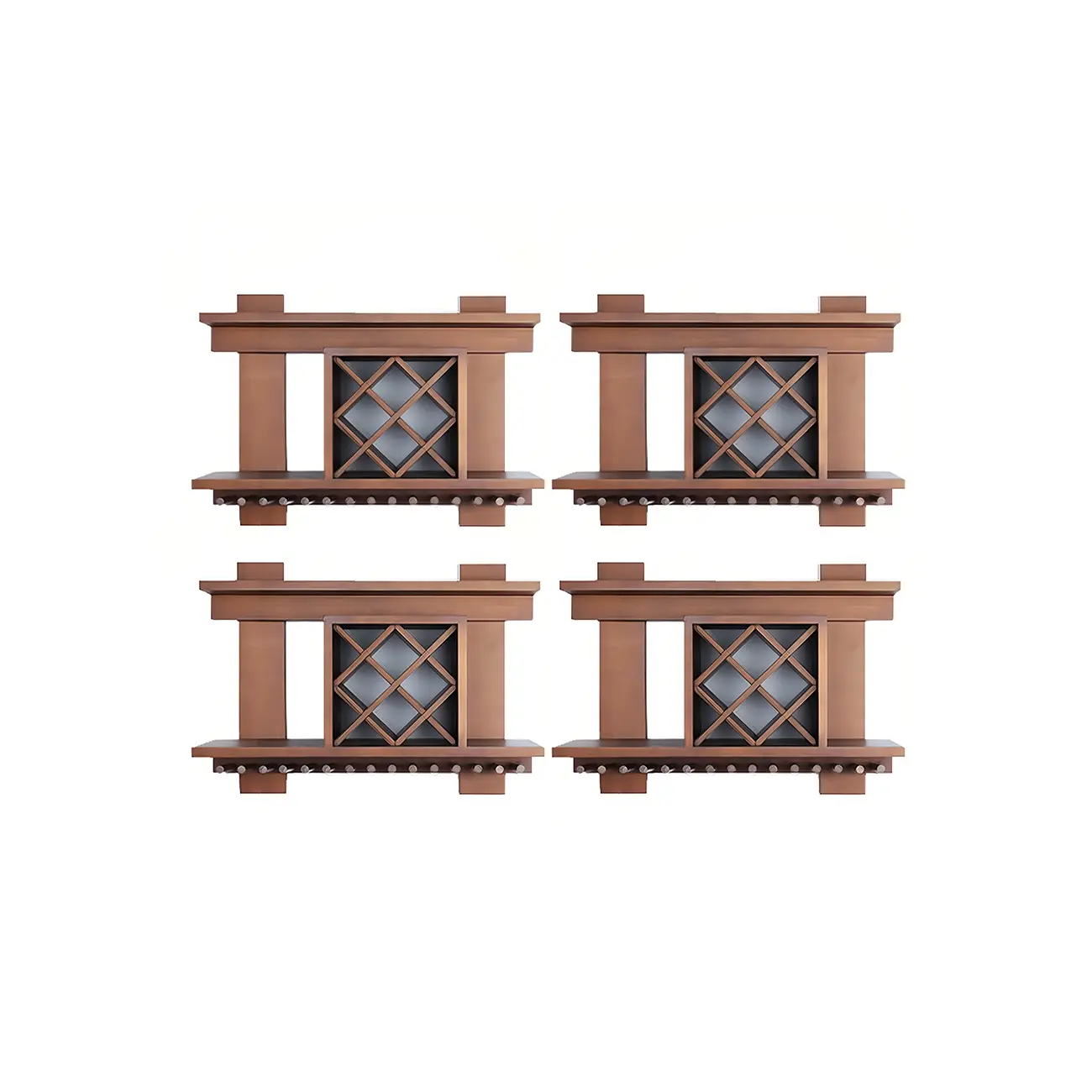 Pine Wooden Wall-Mounted Display Open Wine Bottle & Glass Rack