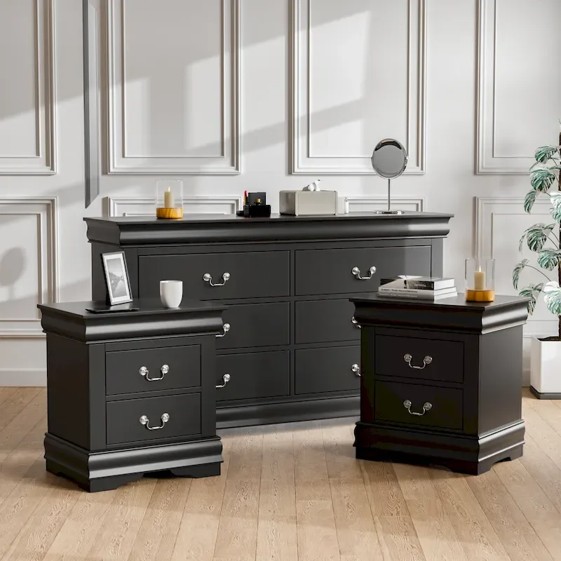 Furniture of America Devi Traditional 3-Piece Solid Wood Nightstand and Dresser Set