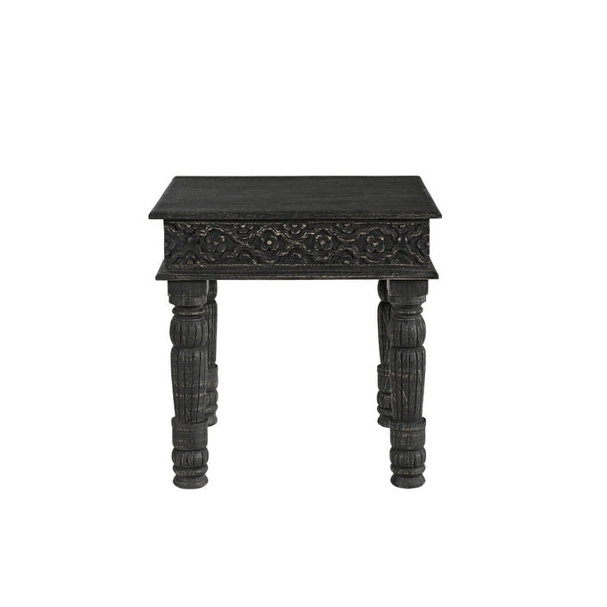 HomeRoots 24 Black Distressed Solid Wood End Table - 24