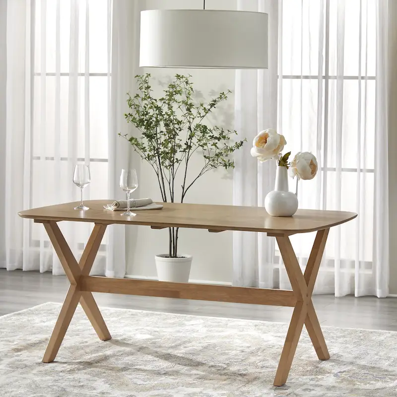 Light Oak Mid-Century Rectangular Dining Table, Seats 6