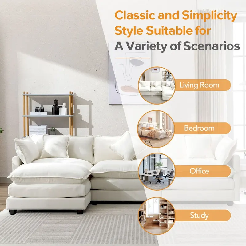 L-Shape Chenille Upholstered Sofa with Ottoman