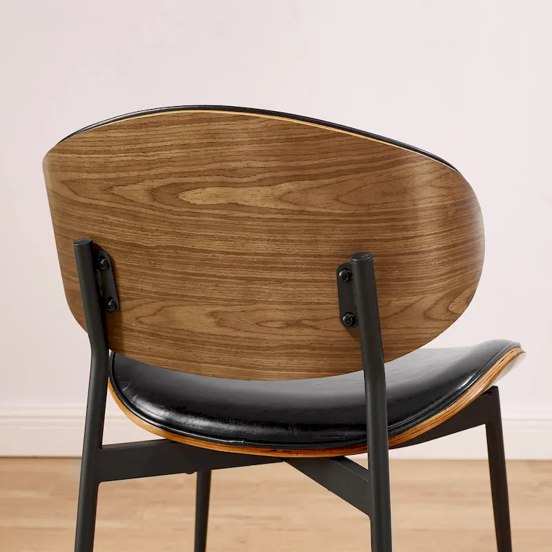 Set of 4 Mid-century Wood and Faux Leather Dining Chairs