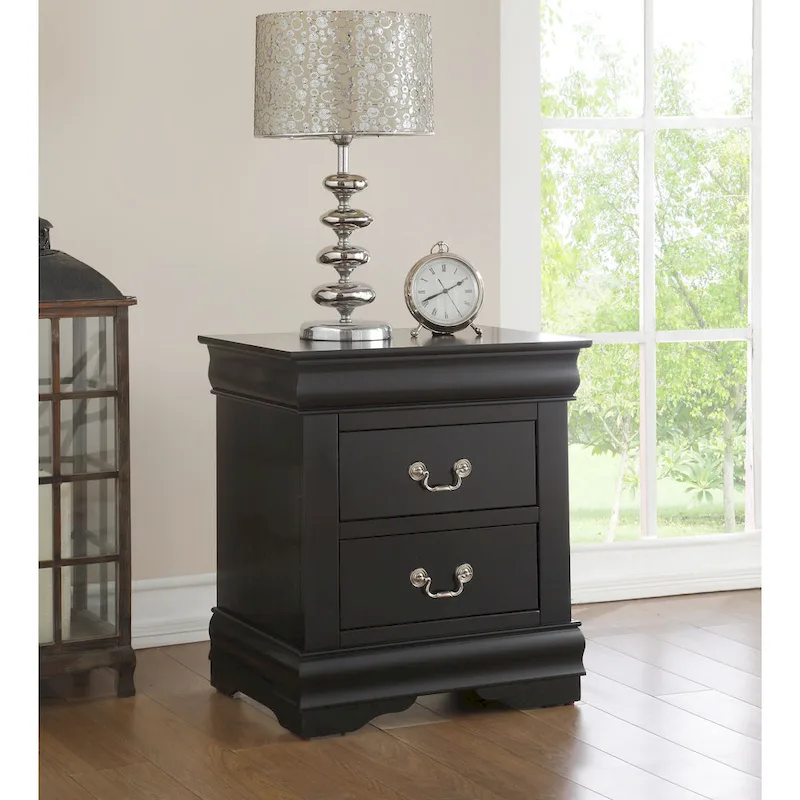 Solid Wood 2-Drawers Nightstands with Metal Handle