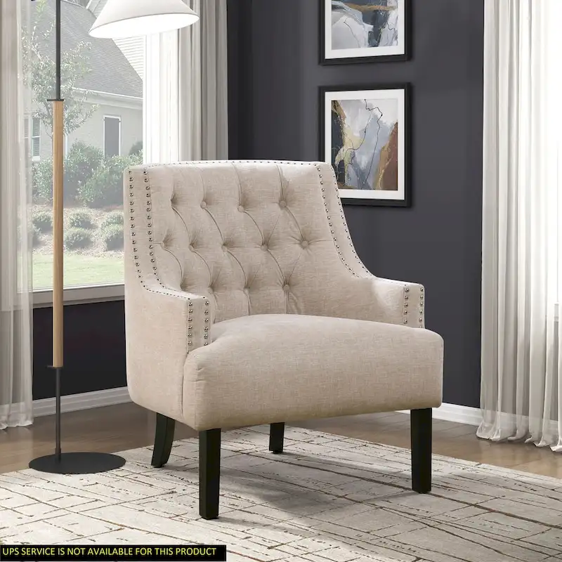 Modern Traditional Accent Chair Chenille Upholstery Button-Tufted Solid Wood 1pc Living Room Furniture