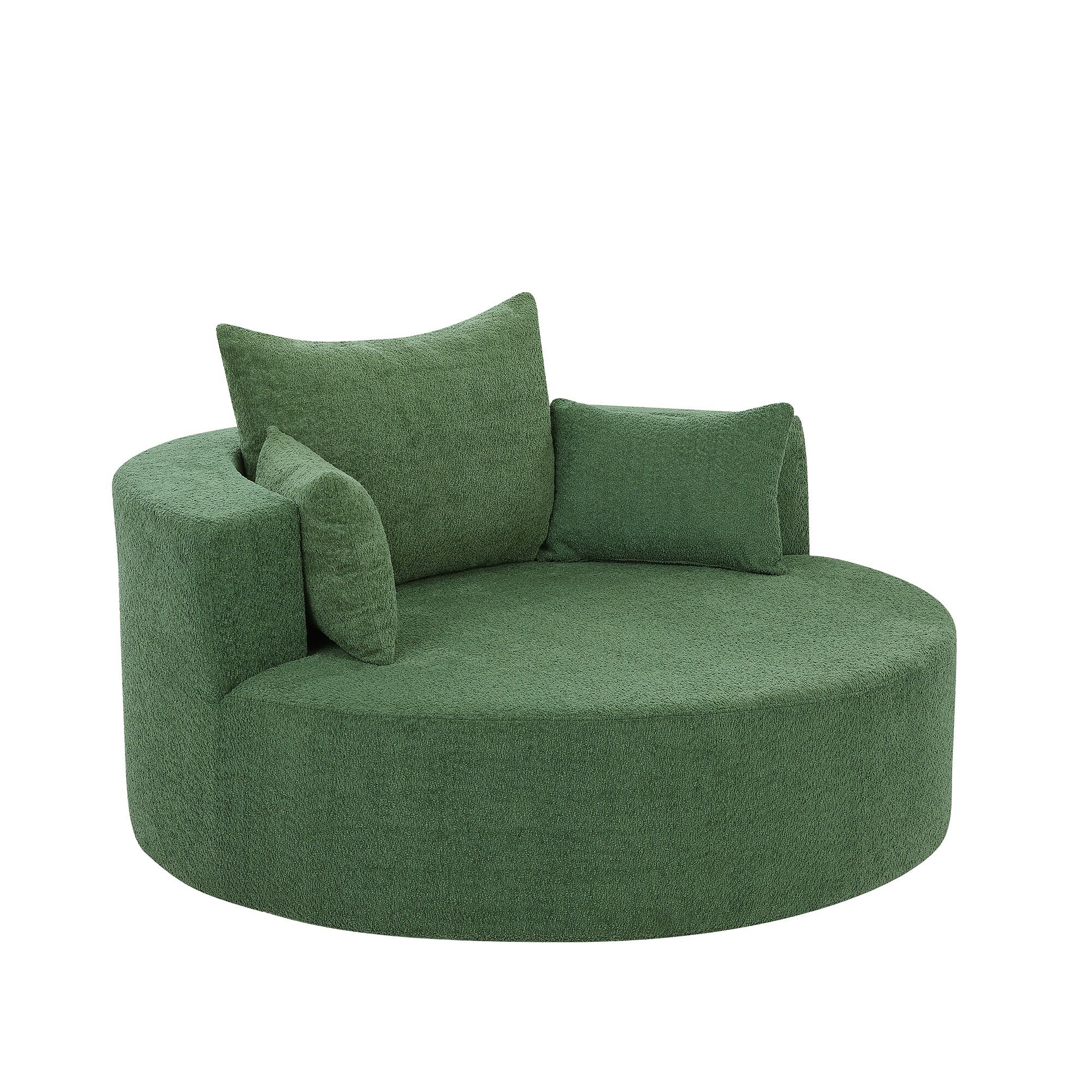 Chenille Accent Barrel Chair Lounge Chair, Round Sofa Chair Armchair with 360-Degree Swivel Base and 3 Removable Pillows
