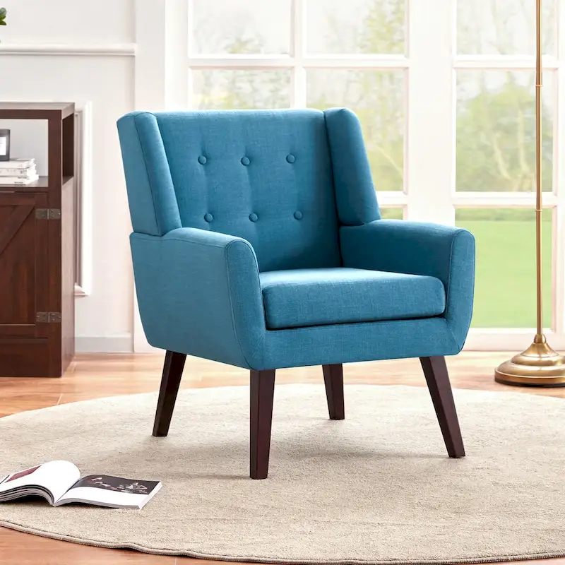 Linen Accent Chair with Tufted Back