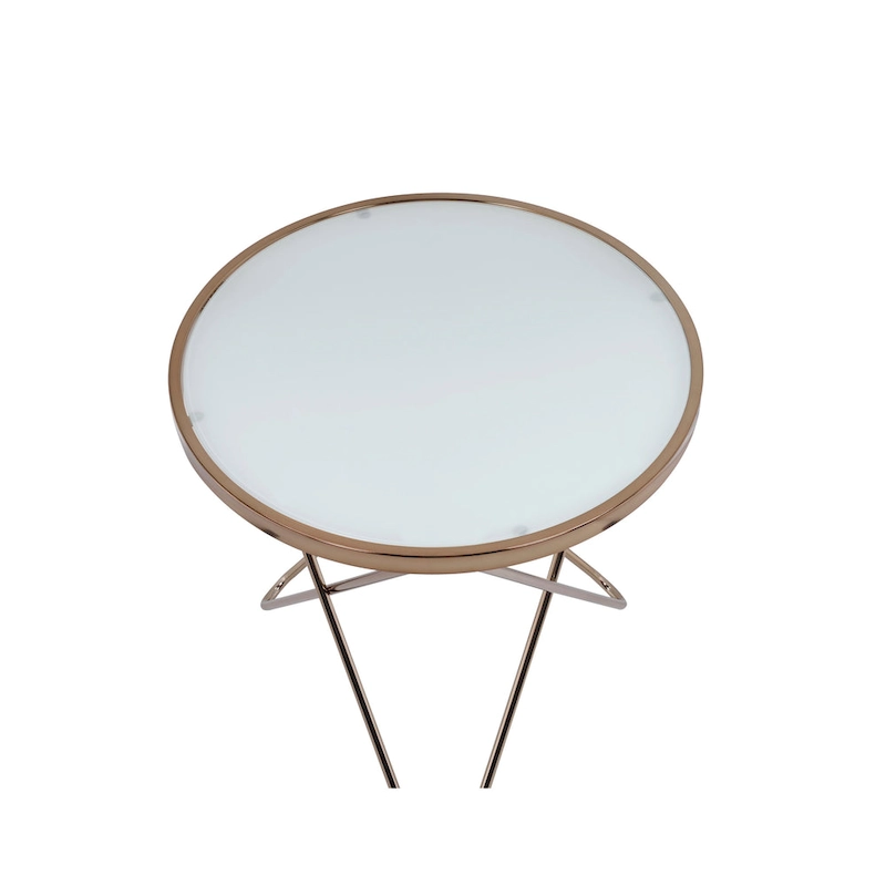Frosted Glass Top & Champagne Finish Round End Table, with V-shaped Metal Base