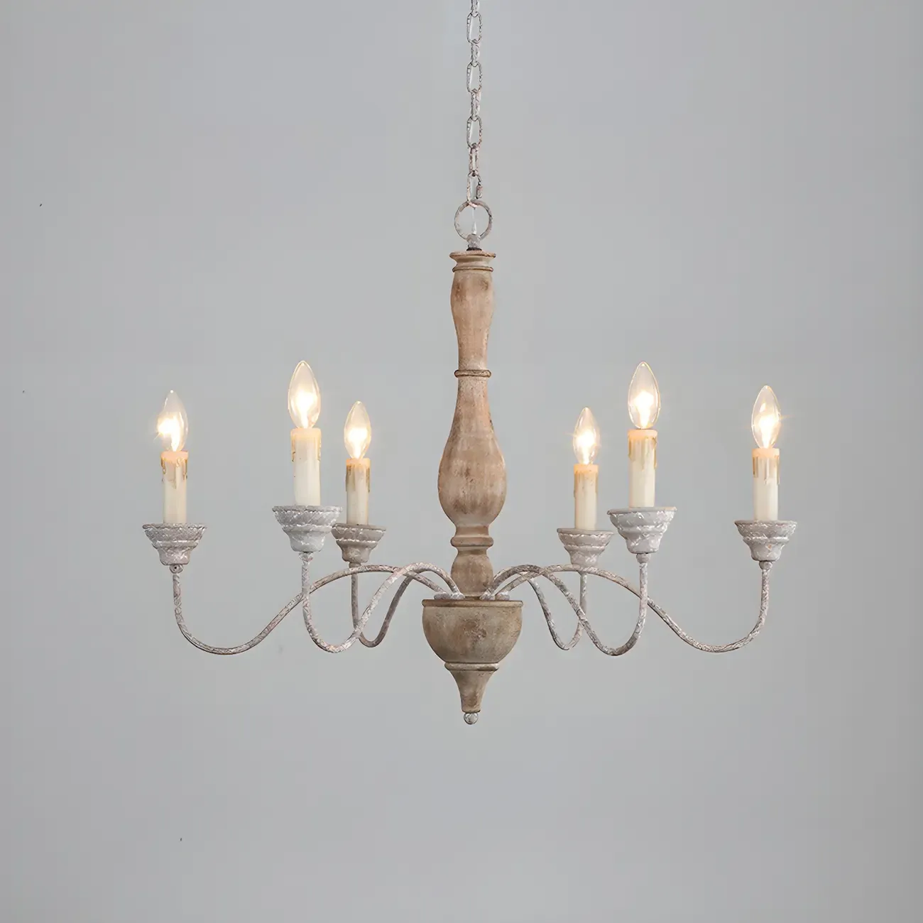 6-Light Classic Wooden Candelabra Chandelier with Chain Mount
