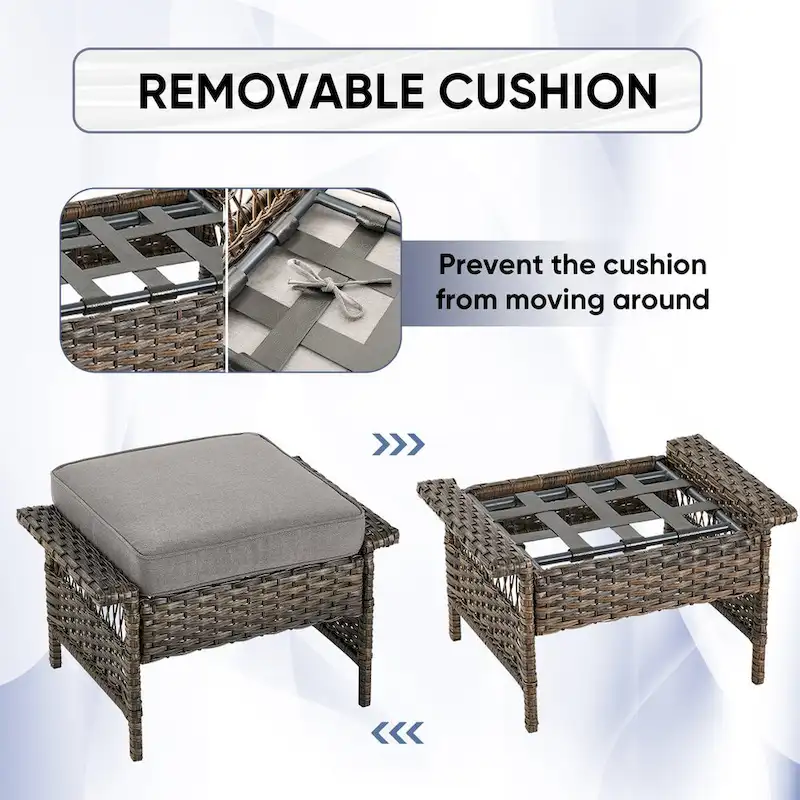 3-seat Sofa Patio Swivel Chair and Coffee Table, Ottoman - Brown